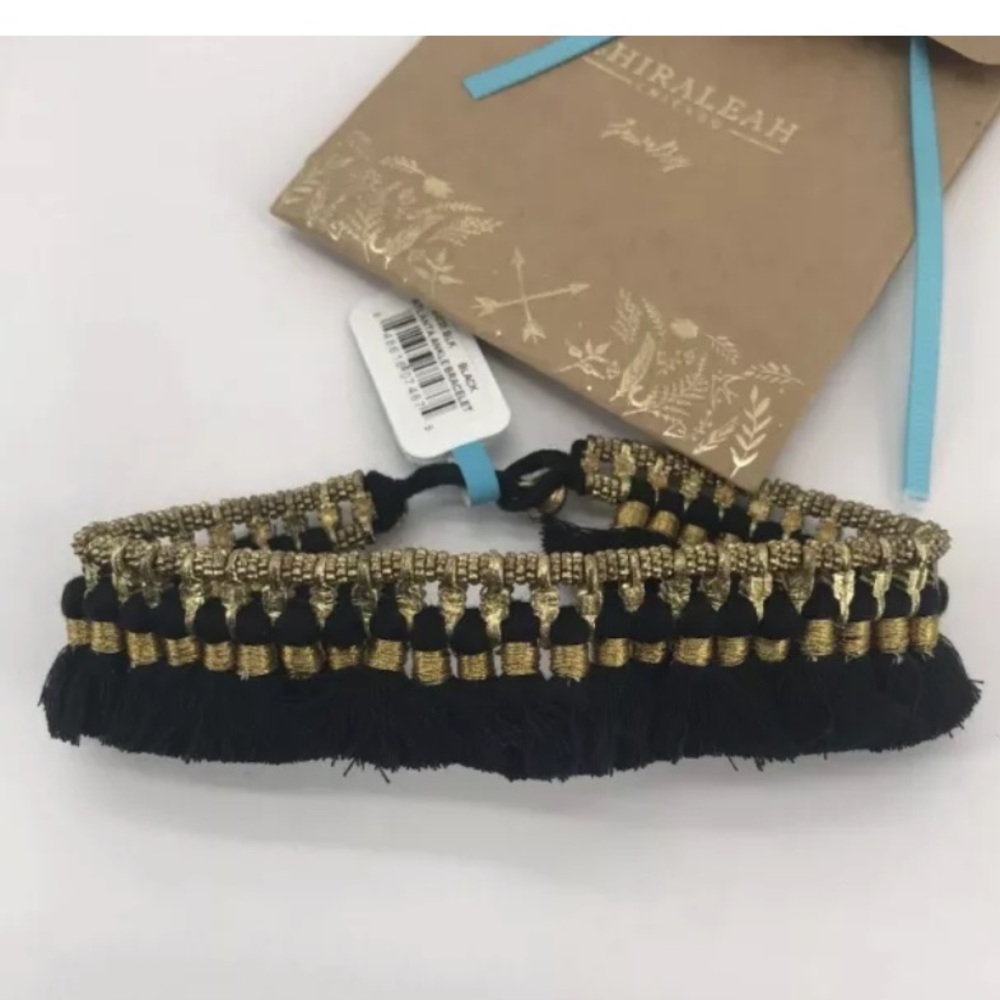 NWT ANTHROPOLOGIE SHIRALEAH Chicago Atlanta Black Ankle Bracelet Gold Fringe.